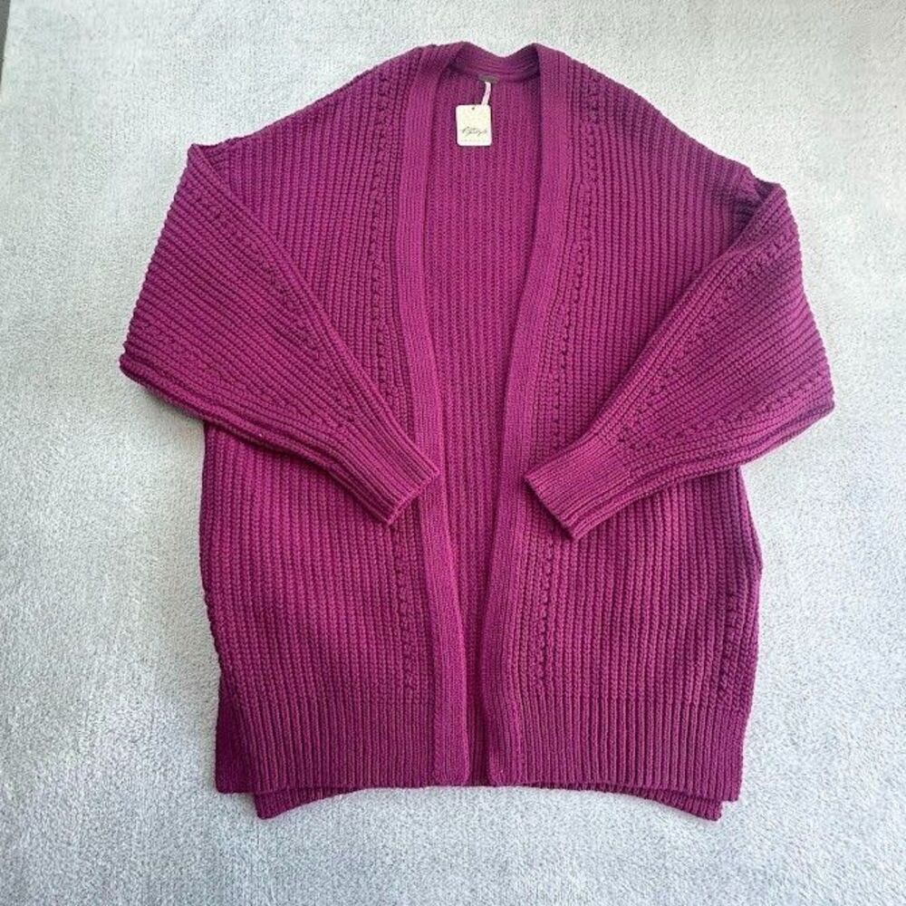 Free People Nightingale Oversized Open Cardigan Sweater M Chunky Knit Raspberry